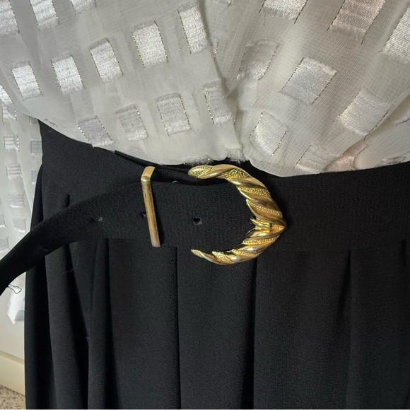 D’ALLAIRDS Vintage 80’s Dress Sheer Long Sleeves Shoulder Pads A-Line Large - Picture 4 of 12